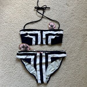 NWT Ted Baker Bikini Swimsuit 2 Pc Set - Graphic Navy and White